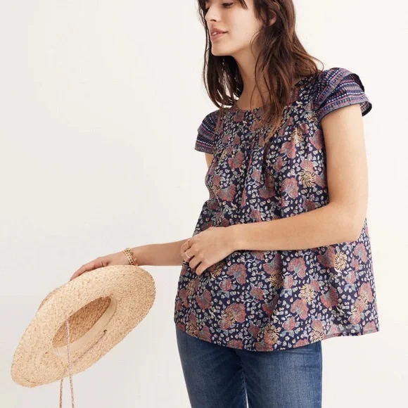 Madewell Women’s Story Top in Fan Floral Mix Size 6 Peasant Blouse Bohemian - Picture 1 of 14